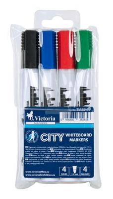 Popisovač na tabule, sada, 1-3 mm, kužeľový hrot, VICTORIA VISUAL "City", 4 rôzne farby