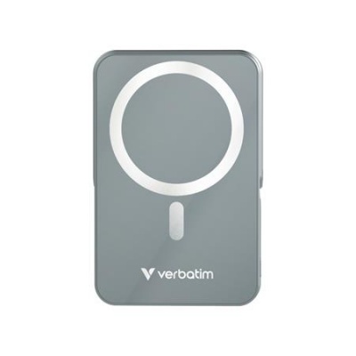 Power banka, externá batéria, magnetická (bezdrôtová), 10 000 mAh, stojanček, VERBATIM "Charge n Go", sivá